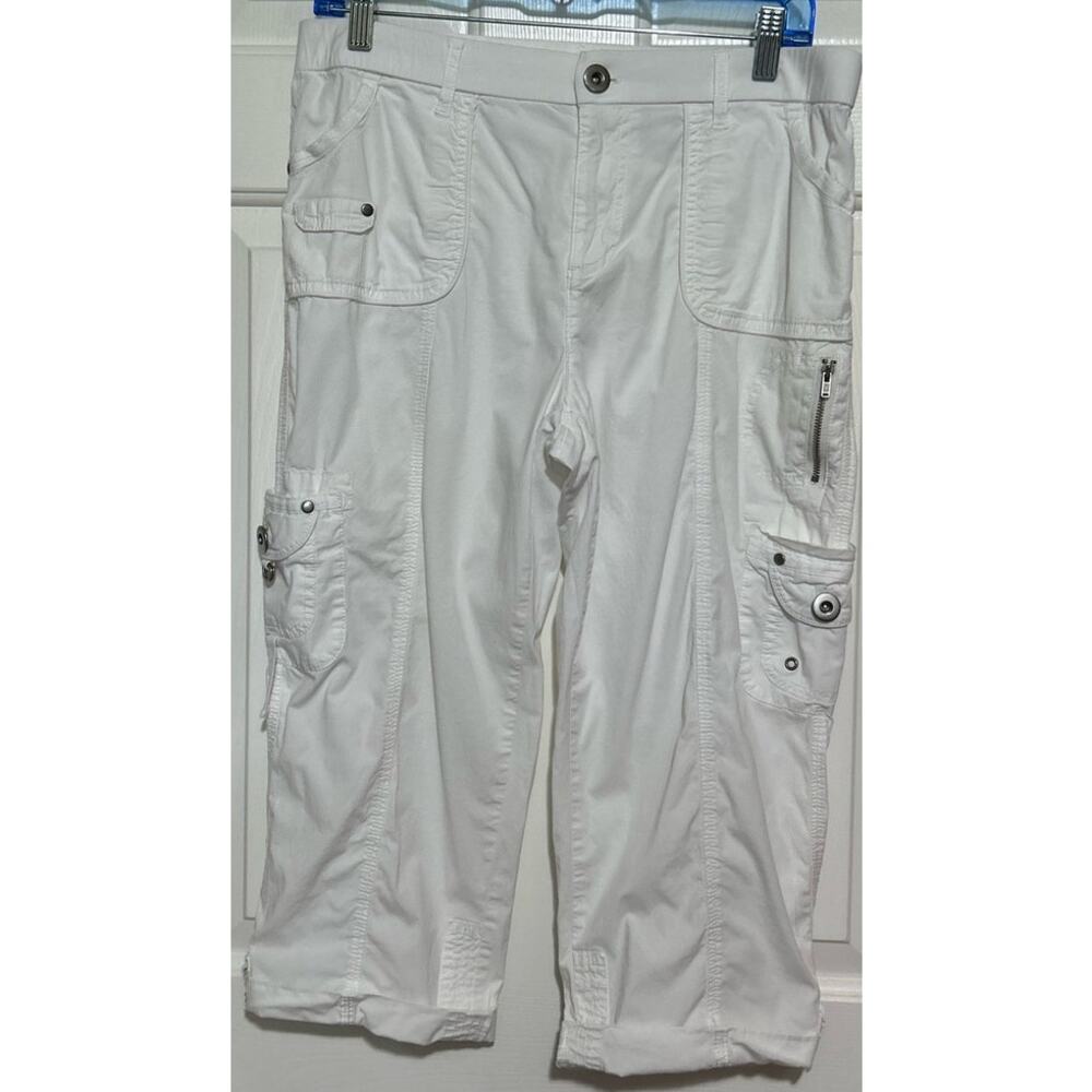 Cato Classic Women's White Cargo Cuffed Capris Size 10